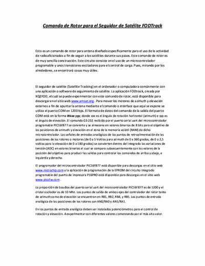 XQ2FOD FODTracking Rotor Controller Interface for Satellite Operation Antenna (Spanish). Comando de Rotor para Antena de Comunicado Satelital; azimuth y elevación.